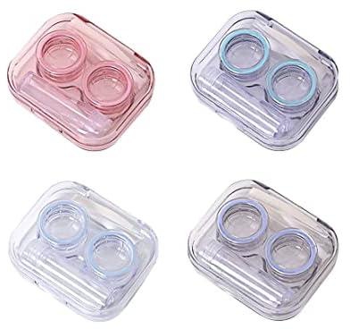 Tomedeks 4 Pieces Contact Lens Case, Container Set, Portable Glasses Case, Travel Contact Lenses Set, with Screw Cap for Home and Travel, Translucent