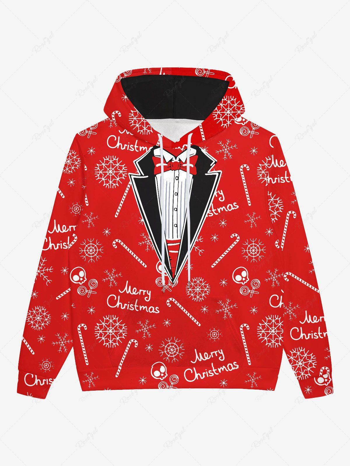 Gothic Christmas Snowflake Skull Bow Tie 3D Print Fleece Lining Hoodie For Men - 5xl