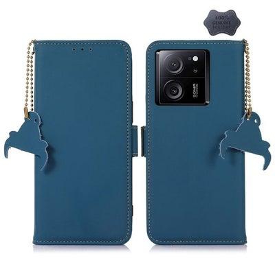 Case Cover For Xiaomi 13T / Redmi K60 Ultra Genuine Leather Magnetic RFID Leather Phone Case(Blue)
