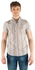 Ravin Men Beige & Turquoise Short Sleeve Striped Shirt