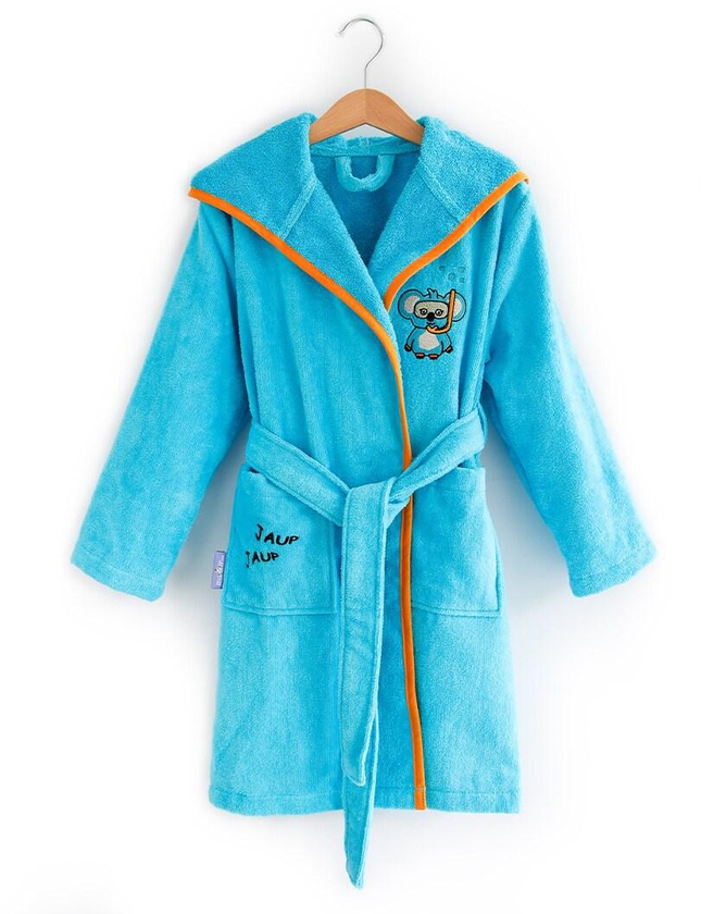 Milk&amp;Moo Cool Coala Kids Robe, 100% Cotton Kids Bathrobe, Ultra Soft and Absorbent Hooded Bathrobe for Girls and Boys, Turquoise Color, Suitable for 5-6 Years