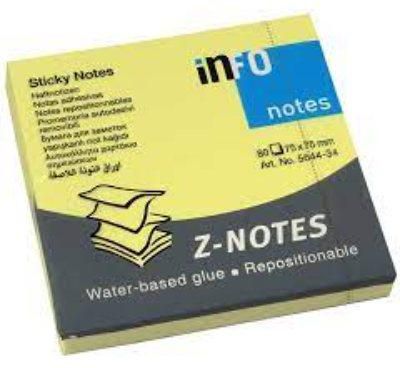 Global Notes 75 x 75 mm Z-Notes Sticky Notes With Z-Folding 80 Sheets - Brilliant Yellow