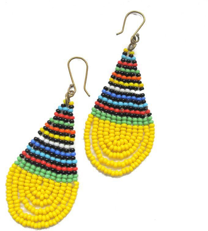 Enkaya Designs Women Fashion Jewelry Jewelry-African Jewelry-Handmade-Locally Designed-Tear Drop Shaped Colorful and Yellow Beaded Earrings.