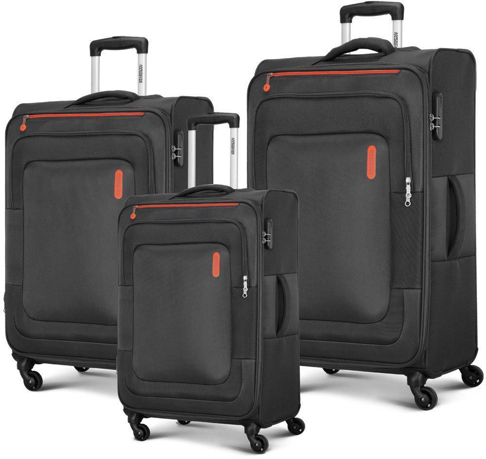 American Tourister Duncan Set of 3Pc Soft Luggage Trolley, 20/25/30 Inch, Black