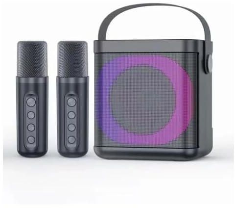 Wireless Portable Karaoke Speaker with Dual Microphone, Home KTV, 2 in 1, Family Party Subwoofer, Support TF Card, U Disk, Boom Box. Black (Ys-307)