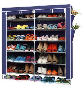 Two Door Shoe Organizer With Cover Navy Blue