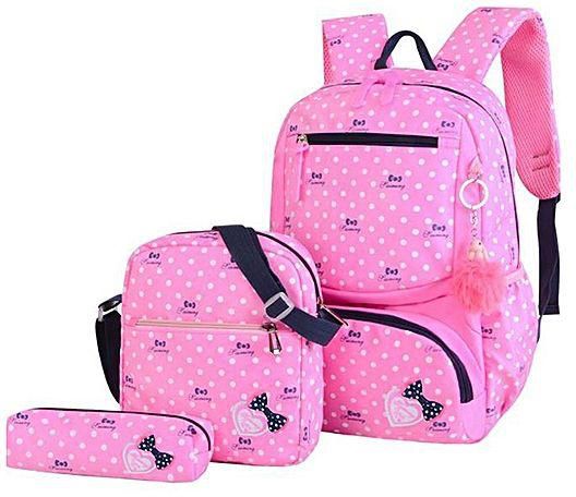 Generic 3-in-1 School Canvas Backpack Set - Pink