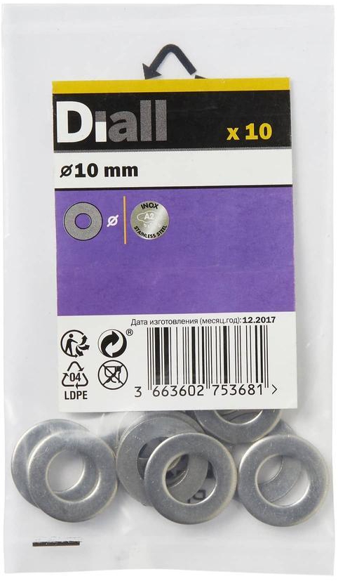 Diall Stainless Steel Medium Flat Washer Pack (M10, 10 Pc.)