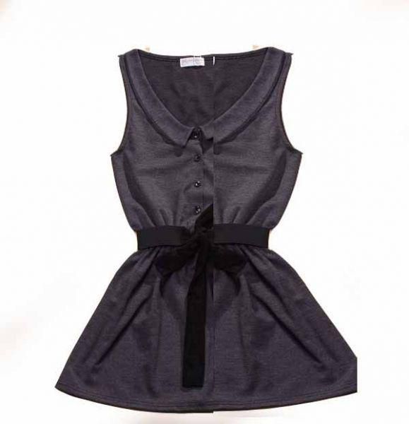 فستان نسائي رمادي اللون مع حزام أسود مقاس واحد