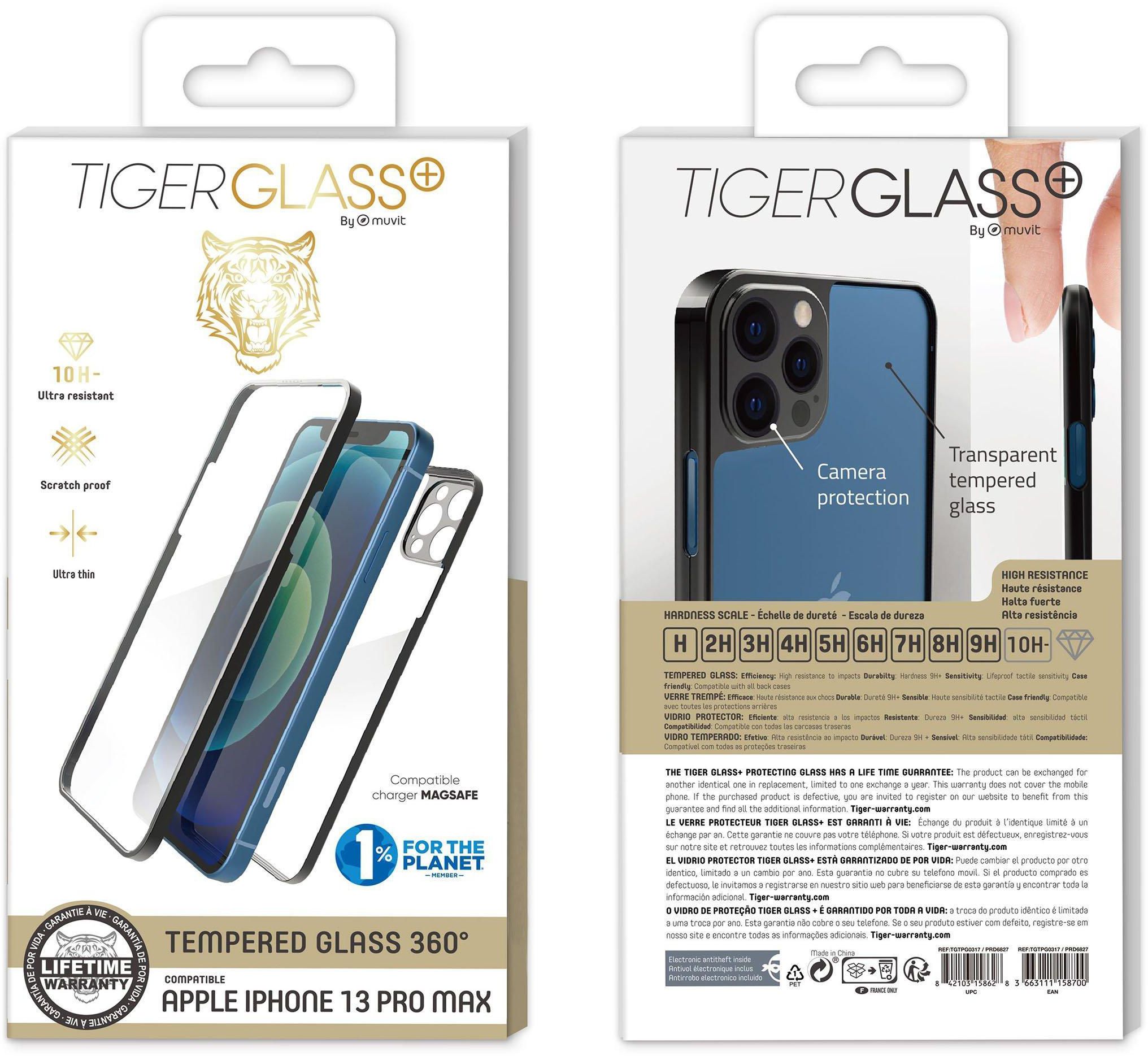 Tiger Glass Screen Protector Plus Case 360 for iPhone 13 Pro Max, Clear