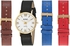 XOXO Women's White Dial Interchangeable Leather Band Watch Set - A3041