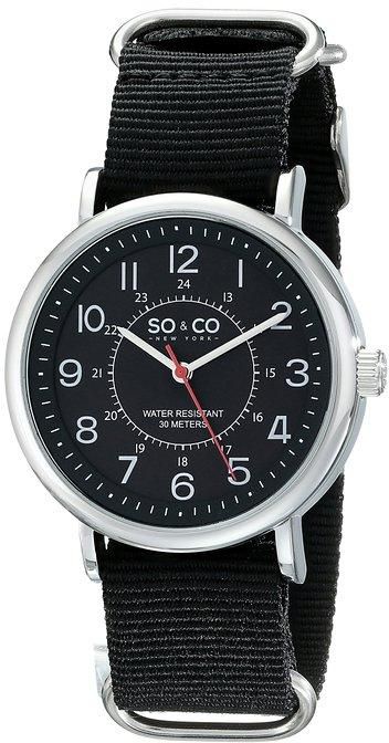 SO&CO New York Men's 5002A.2 SoHo Quartz Black Luminous Dial Black Canvas Watch