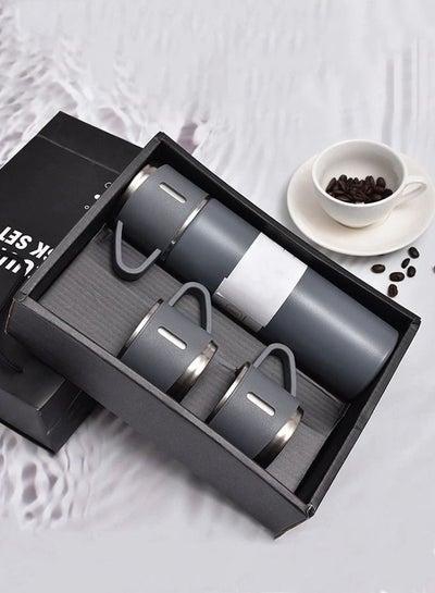 Portable Stainless Steel Thermos 500ml Leakproof Vacuum Insulated Bottle Flask with 3 Lid Cups For Water Coffee Tea Drinks Travel Mug Stays Hot & Cold Up to 12 Hours