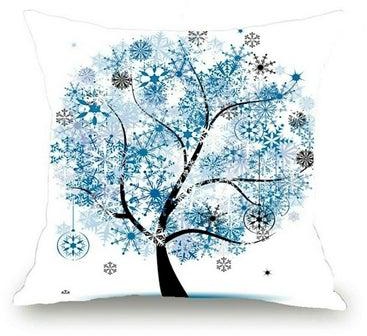 Winter Tree Printed Decorative Cushion Cover White/Blue 45x45cm