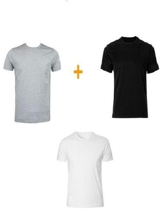 3 Packs Of Men's Plain Round Neck Shirts-White, Black & Grey