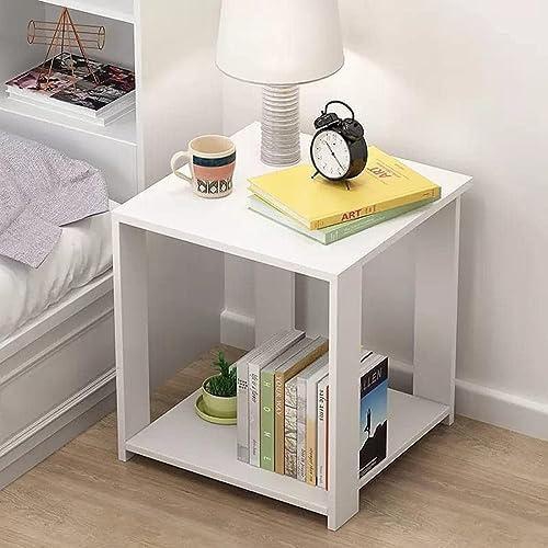 KUTIS Bedside Table - Multipurpose Simple Wooden Small Study Table with bookshelf - White color Sofa Side Table for Clock, Decor, and Other Household Accessories Organizer in ‎30 x 40 x 30 CM