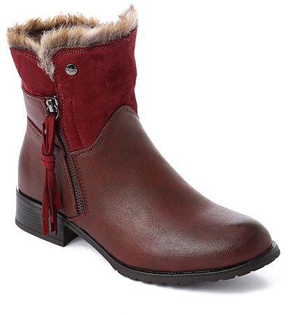 Dejavu Fur Ankle Boots - Maroon & Burgundy