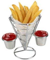 French Fry Holder with Double Sauce Stand Cone Fries Holder Holds  Popcorn Vegetables Fruit and Other Appetizers - Silver