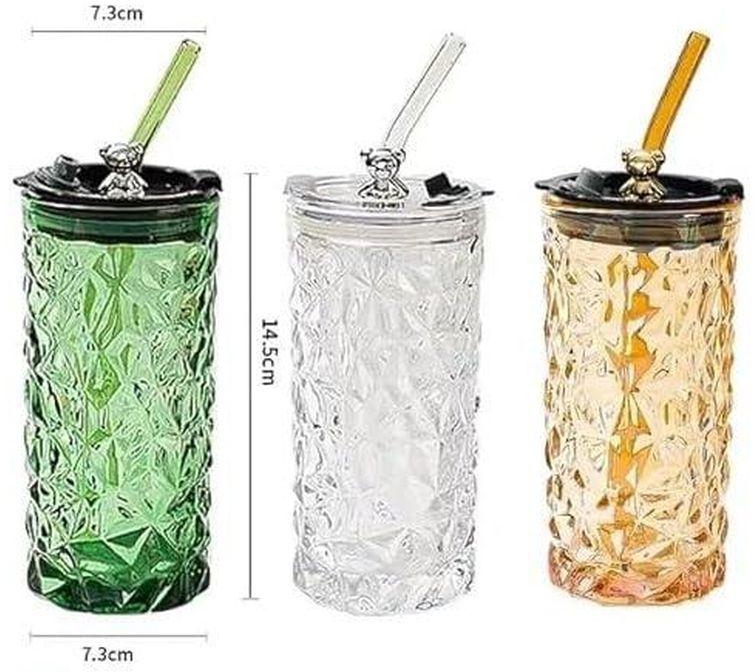 Glass Tumbler with Straw and Lid,Orange Glasses Water Cup with Straw,Colored Glass Drinking Jars for Juice Beverages Iced Coffee Tea Smoothie Soda Milk,350ml,Set of 1