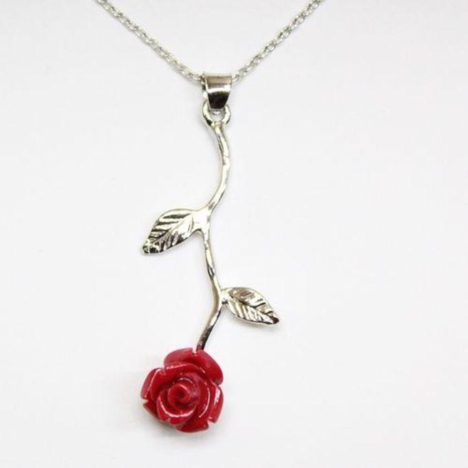 Handmade Red Stone Flower Pendant Necklace Silver Platinum