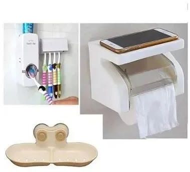 Soap Dish, Toilet Paper Roll & Toothpaste Dispenser And Tooth Brush Holder