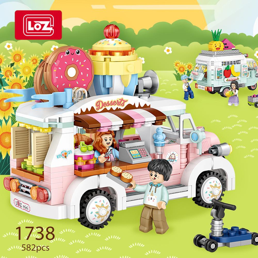 LOZ 1738 Dessert Cart Food Truck Vehicle Transportation Brick 582pcs