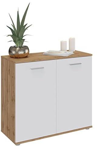 CARO-Möbel Chicago Chest of Drawers with 2 Doors, Modern Sideboard, Multi-Purpose Cabinet for Living Room in Wotan Oak/White