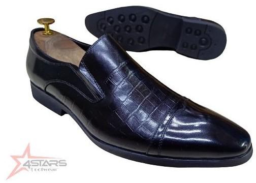 SM Genuine Leather Slip On Official Shoes - Black