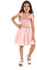 Girls Nude & Pink Skirt Set With Gathered Top
