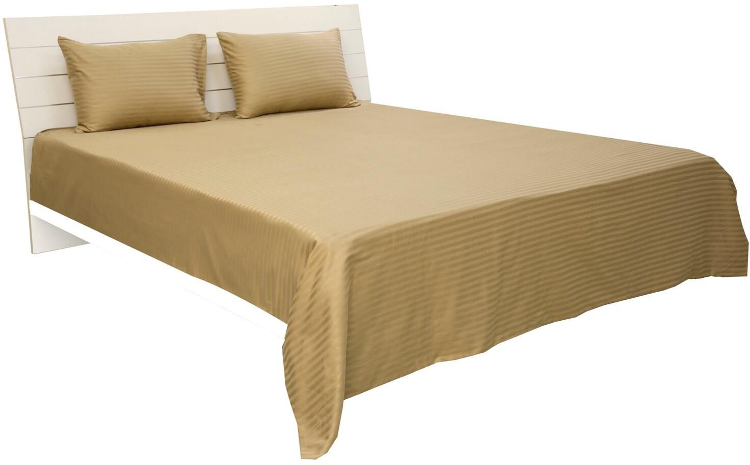Hotel Linen Klub Queen Bed Sheet 3pcs Set , 100% Cotton 250Tc Sateen 1cm Stripe, Size: 240x260cm + 2pc Pillowcase 50x75cm ,Bronze
