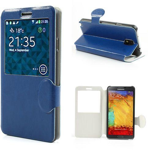 Smart Window View Stand Leather Case for Samsung Galaxy Note 3 N9000 Crazy Horse - Dark Blue