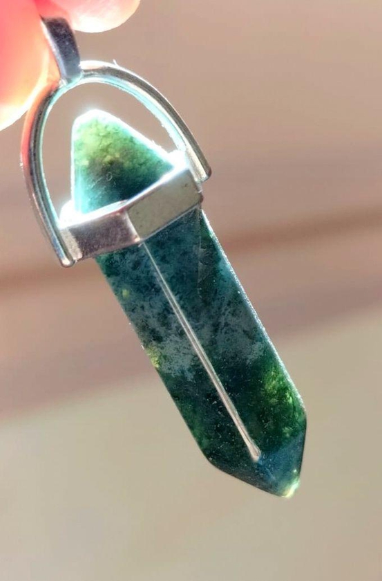 Sherif Gemstones Natural Stone Pendant Necklace ( Multicolor Moss Agate)