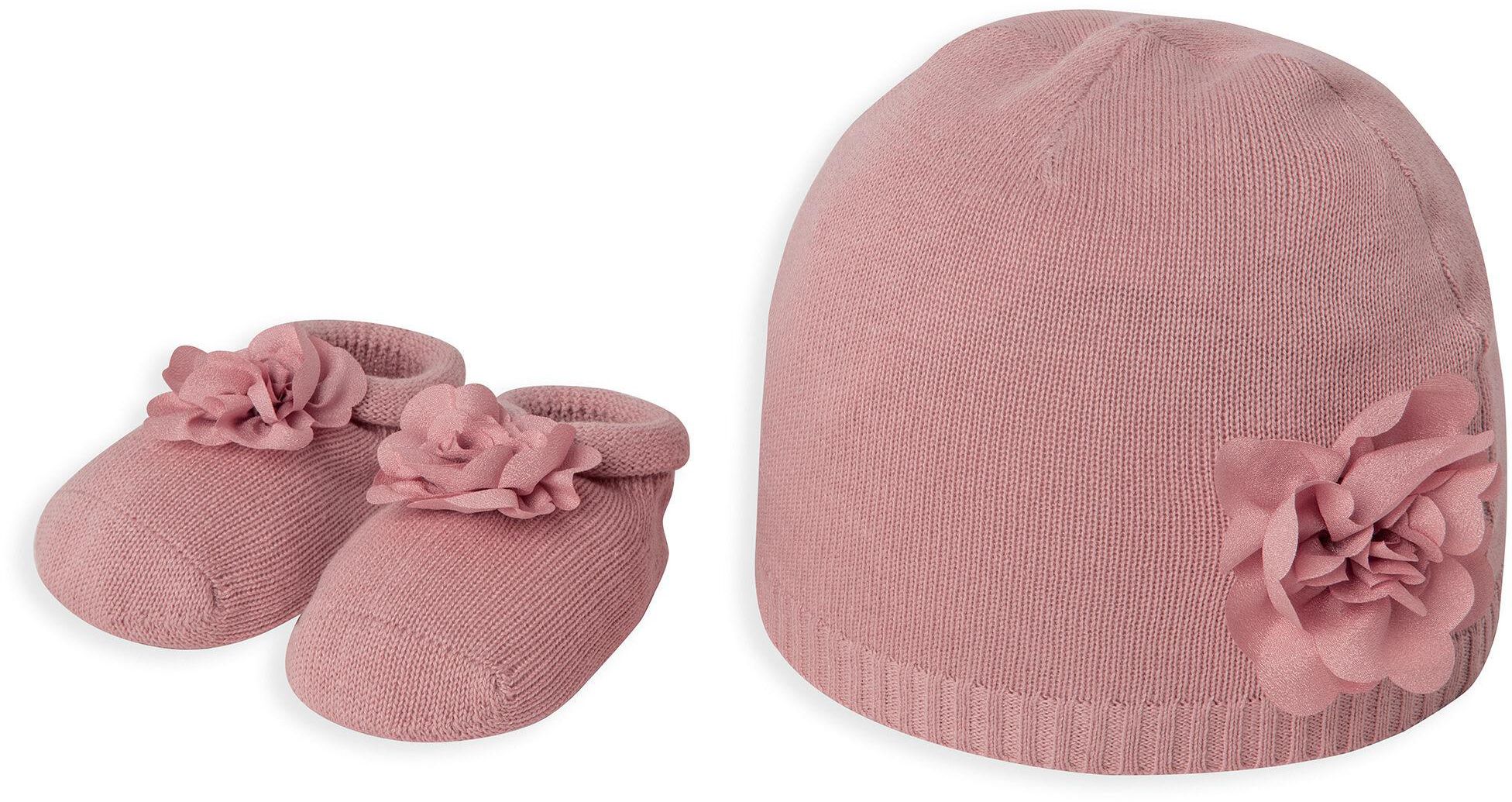 FLWR KNIT HAT & BOOTIES NB:Pink :0-3