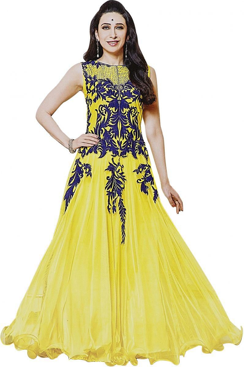 فستان ساري للنساء من كارشما كابور, شبه مخيط- أصفر, 50014