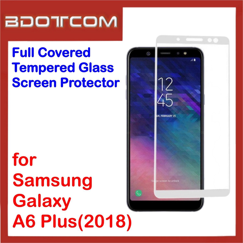 Bdotcom Full Covered Tempered Glass Screen Protector for Samsung A6+ A6 Plus (White)