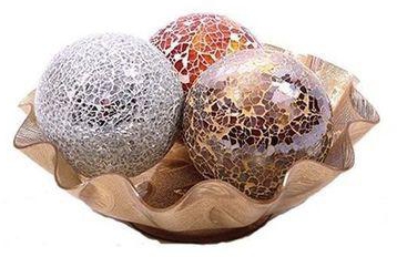 Decorative Mosaic Glass Ball With Bowl -Multicolor