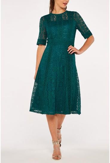 فستان ميا متوسط الطول مصنوع من الدانتيل أخضر مزرق