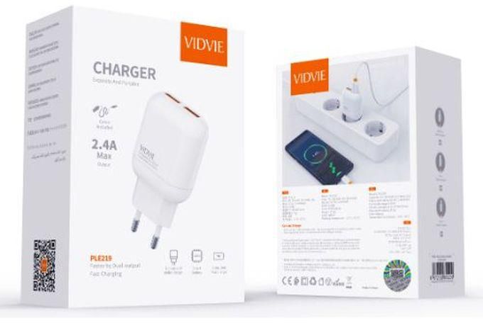 Vidvie Ple219 Fast Wall Charger 2.4A With Lightning Cable 100 Cm - White