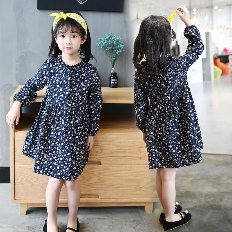 Girls Long Sleeve Floral Black Dress - 6 Sizes (As Picture)