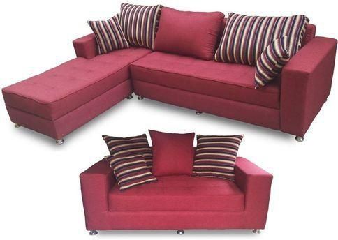 Red Striped L Shape 5 Seater With, Red Fabric Sofa And Loveseat