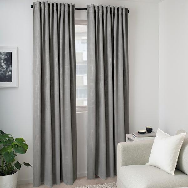 PRAKTTIDLÖSA Room darkening curtains, 1 pair, grey, 145x300 cm - IKEA