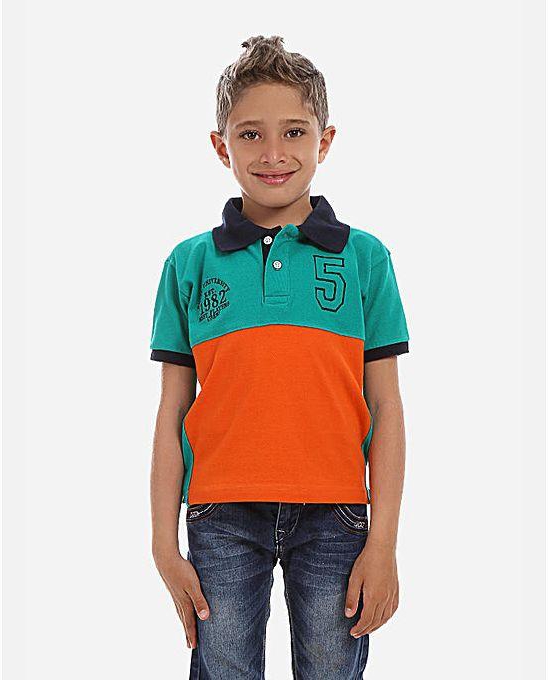 Andora Color Blocks Polo T-Shirt - Green & Orange