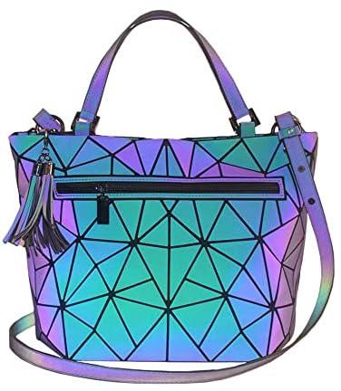 Lady Shoulder Bag Set Geometric Luminous Purses and Handbags Women Holographic Reflective Crossbody Bags Wallet Purse Tote, Tassel Handbag