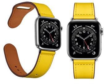 Genuine Leather Replacement Band For Apple Watch Series 6/SE/5/4/3/2/1 Yellow