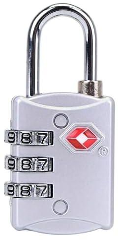 TSA Zinc Alloy Mini Luggage Lock with 3 Digit Password for Backpack Gym Bag School Locker Travel Baggage Suitcase Small Lock - Silver