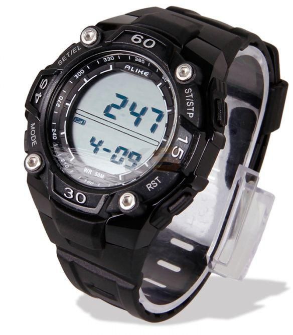 ALIKE14106 Outdoor 50M Waterproof Sports Digital Watch Date Display Pedometer Stop Watch Black