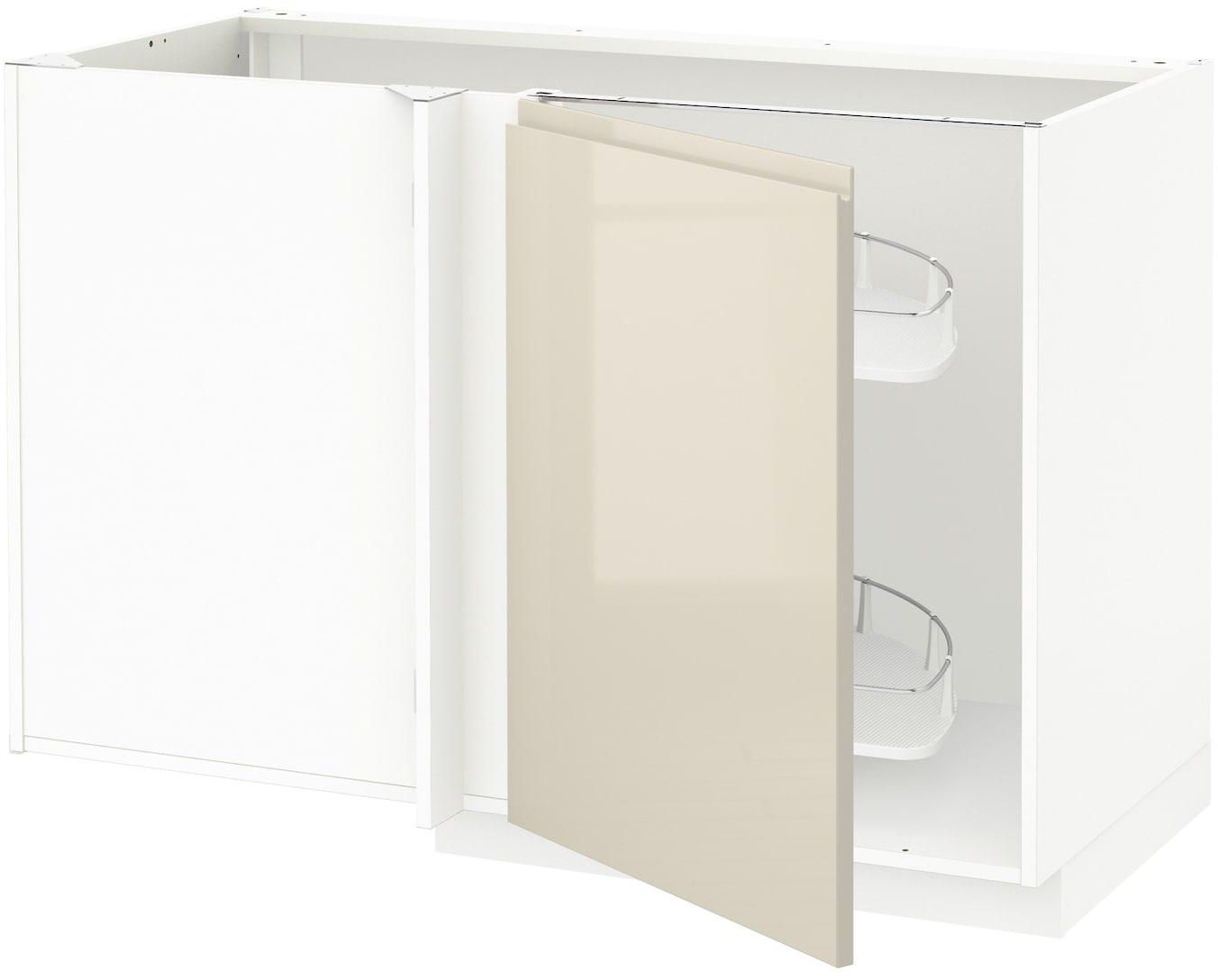 METOD Corner base cab w pull-out fitting - white/Voxtorp high-gloss light beige 128x68 cm