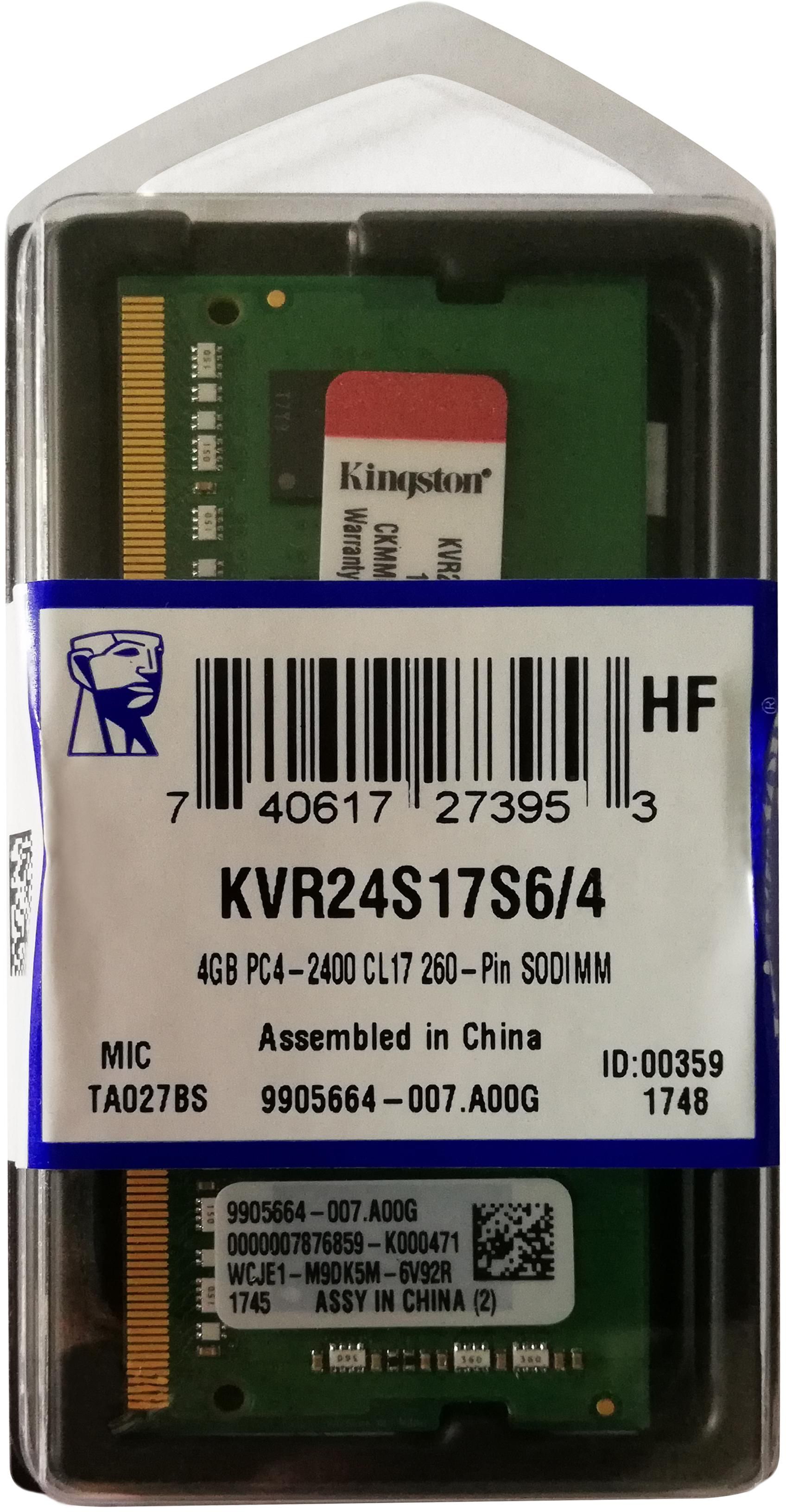 Kingston 4GB DDR4 2400Mhz SODIMM 2400 260 Pin Value Laptop RAM