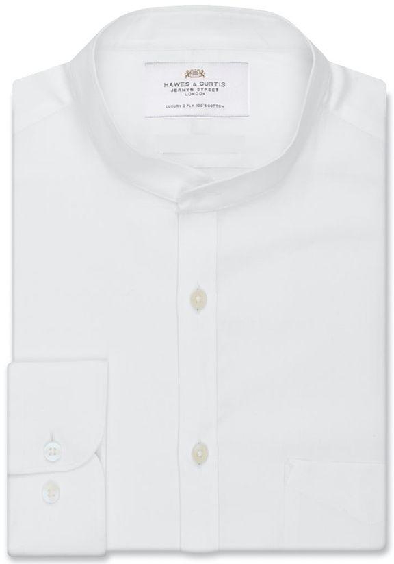 Hawes & Curtis Men's White Poplin Slim Fit Collarless Shirt - Single Cuff