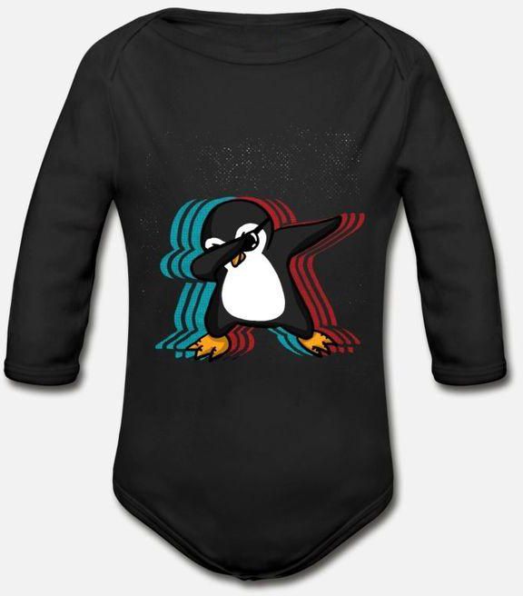 Dabbing Penguin Gift Organic Long Sleeve Baby Bodysuit